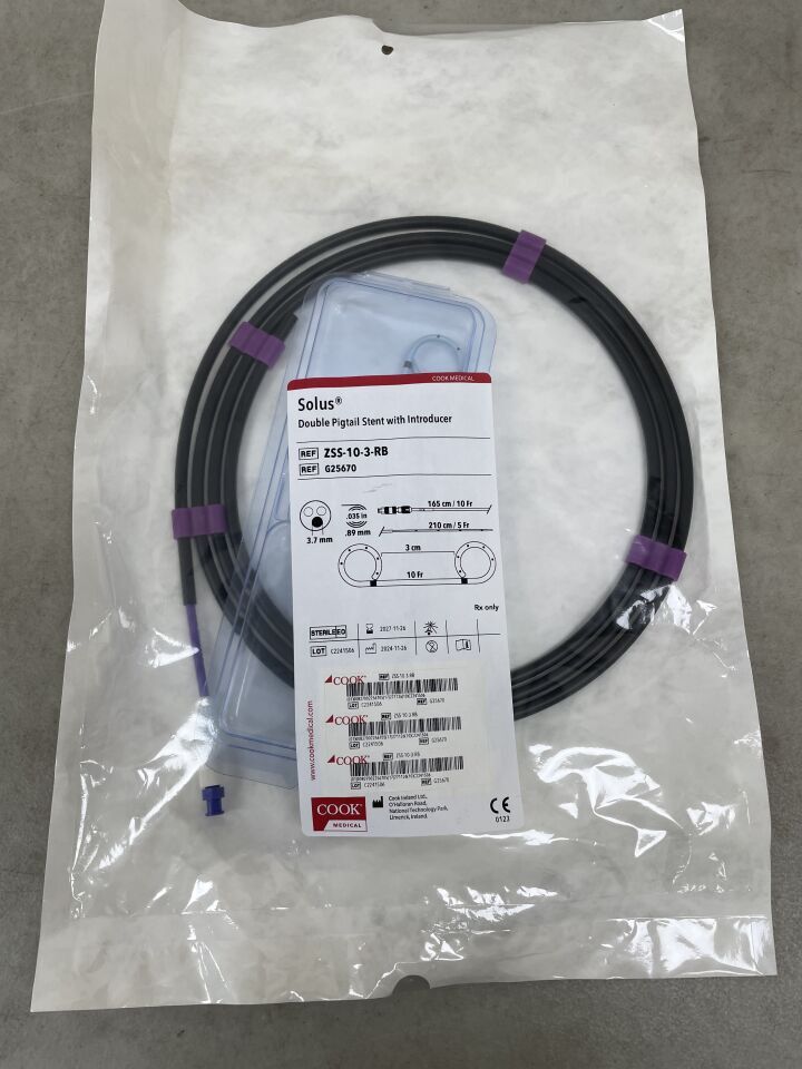 G25670 - COOK - Solus Double Pigtail Stent with Introducer, 10Fr x 3cm, (EA) - ( Expiry Date: 2027-11-26 )