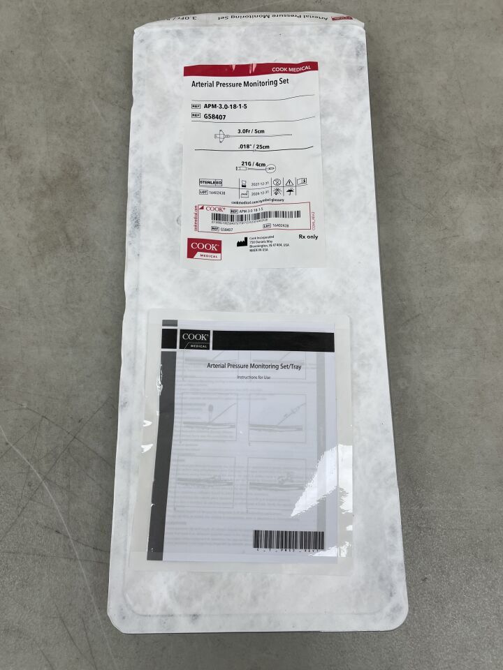 G58407 - COOK - Equipo de monitorización de presión arterial 3F x 5 cm, 21G, 0,018", (unidad) - (Fecha de caducidad: 31/12/2027)