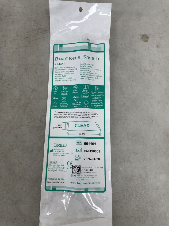 991101 - BARD - Long PVC Renal Sheath, Clear 10mm x 22cm, (EA) - ( Expiry Date: 2025-04-28 )