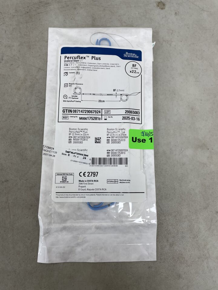 175281 - BOSTON SCIENTIFIC - Percuflex Plus Ureteral Stent - 8Fr x 22cm, (EA) - ( Expiry Date: 2025-03-16 )