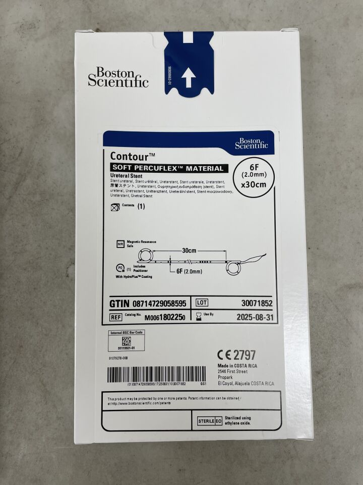 180225 - BOSTON SCIENTIFIC - Contour Ureteral Stent - Soft Percuflex Material - 6Fr x 30cm, (BX/1) - ( Expiry Date: 2025-08-31 )