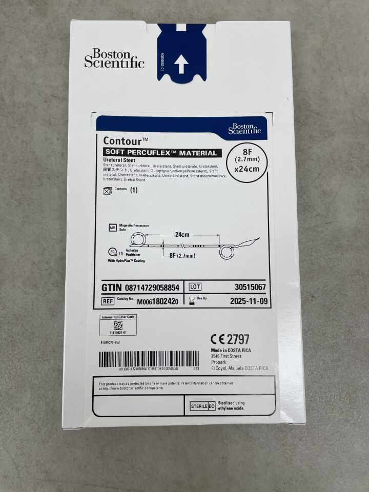 180242 - BOSTON SCIENTIFIC - Contour Ureteral Stent - Soft Percuflex Material - 8Fr x 24cm, (BX/1) - ( Expiry Date: 2025-11-09 )