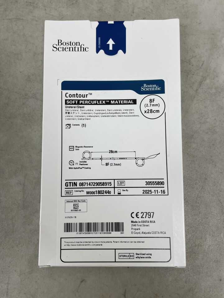 180244 - BOSTON SCIENTIFIC - Contour Ureteral Stent - Soft Percuflex Material - 8Fr x 28cm, (BX/1) - ( Expiry Date: 2025-11-16 )