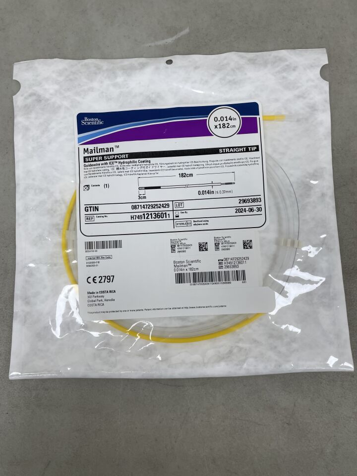1213601 - BOSTON SCIENTIFIC - Mailman Guidewire - ICE Hydrophilic Coating - Super Support, Straight Tip - .014" x 182cm, (EA) - ( Expiry Date: 2024-06-30 )