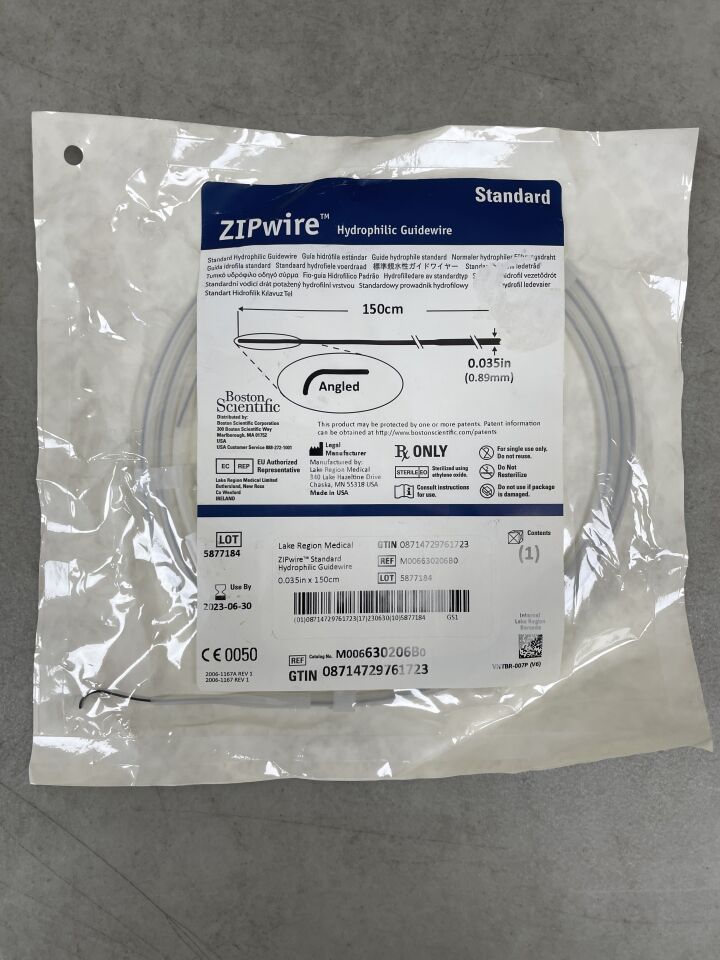 630206B - BOSTON SCIENTIFIC - ZIPwire Hydrophilic Guidewire - Standard, Angled - .035" x 150cm, (EA) - ( Expiry Date: 2023-06-30 )
