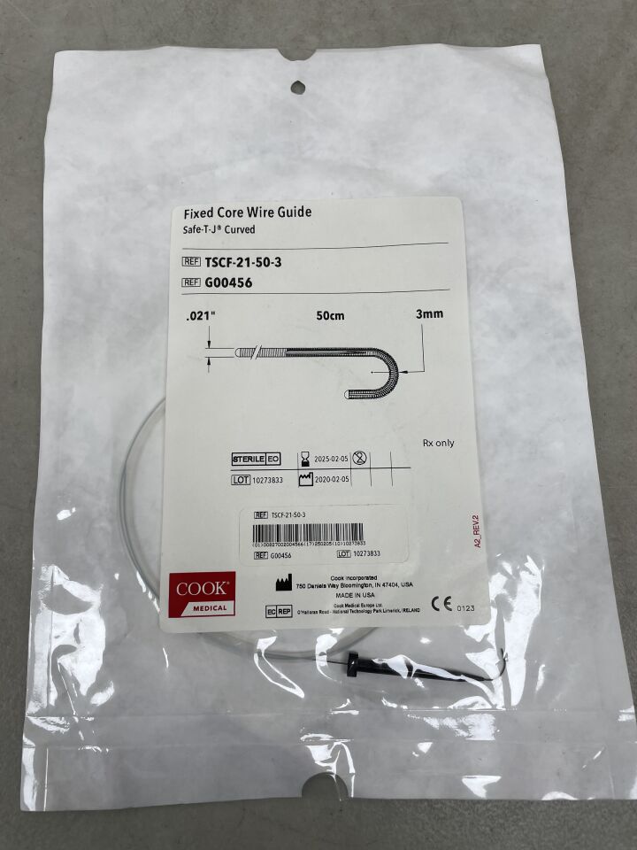 G00456 - COOK - Safe-J Curved, Fixed Core Wire Guide 50cm, (EA) - ( Expiry Date: 2025-02-05 )