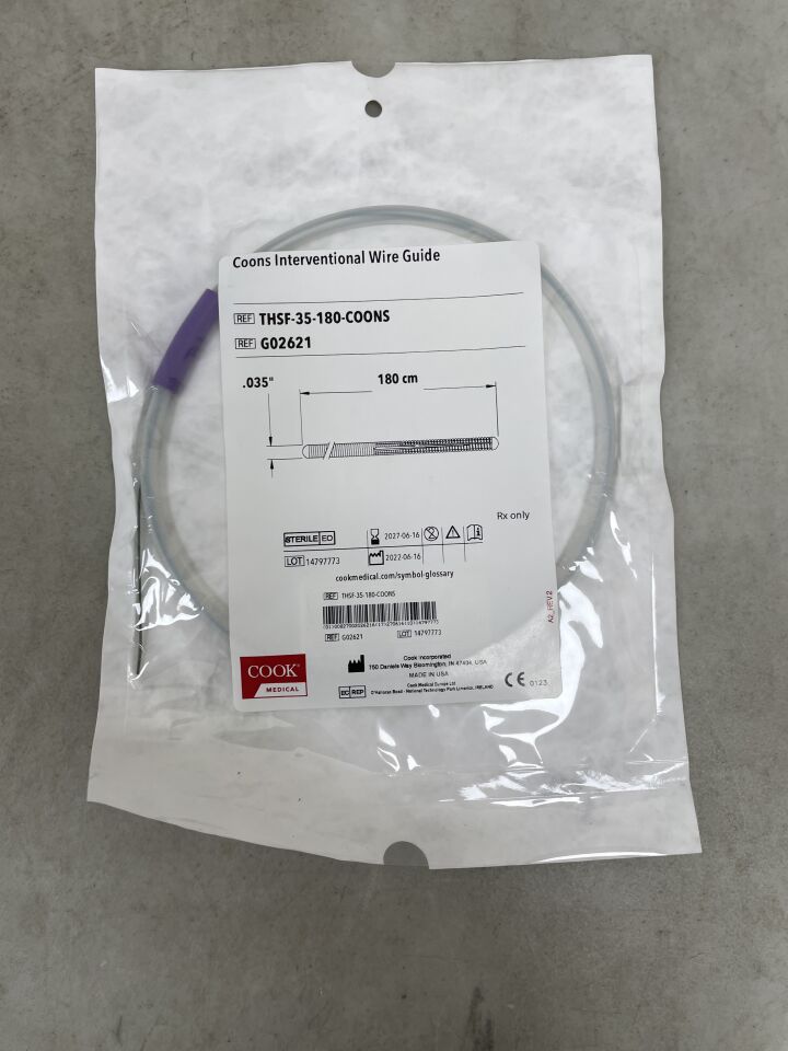 G02621 - COOK - Coons Interventional Wire Guide, PTFE-Coated Stainless Steel, Straight, 0.035" Diameter, 180 cm, (EA) - ( Expiry Date: 2027-06-16 )