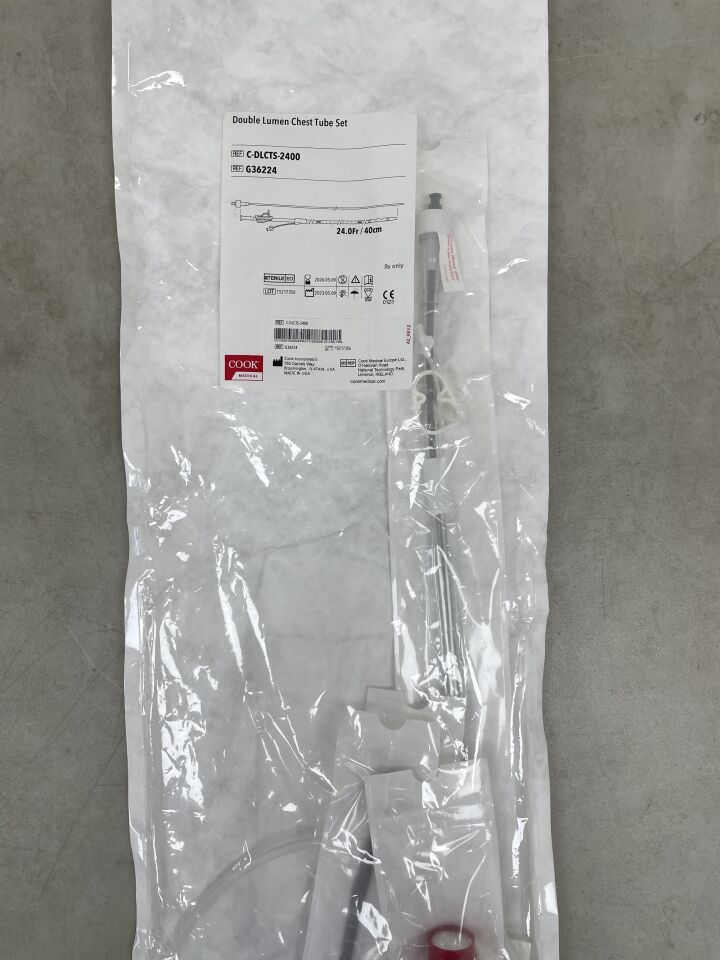 G36224 - COOK - Juego de sonda torácica Thal-Quick de doble luz, catéter de 24 Fr, longitud de catéter de 40 cm, (unidad) - (Fecha de caducidad: 09/05/2026)