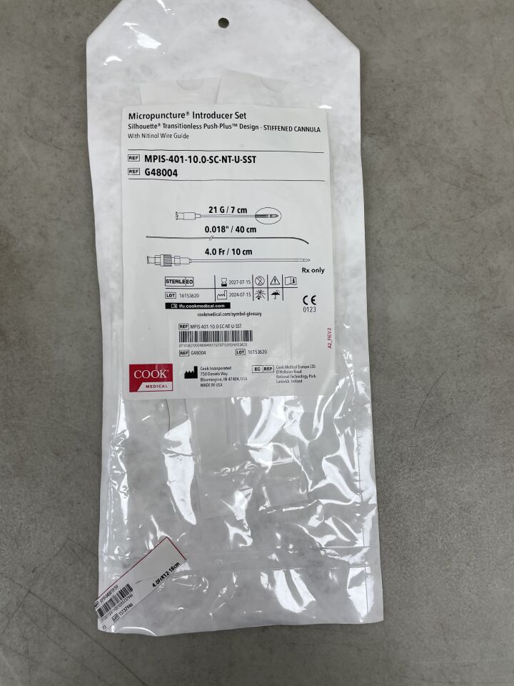 G48004 - COOK - 微穿刺導入器套裝 - Silhouette 無過渡推入式設計 - 加硬套管 - 4Fr x 10cm,(EA)-(有效期至:2027-07-15)