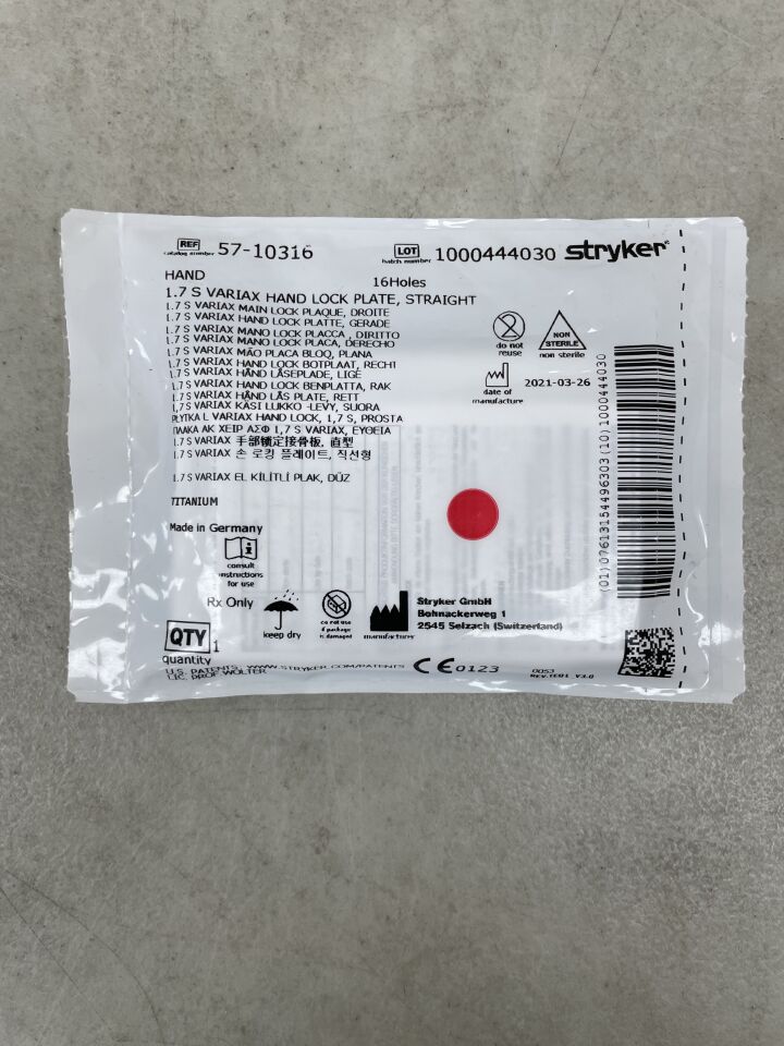57-10316 - STRYKER - VariAx Straight Hand Locking Plate, 16 Holes, 1.7 mm Size, Short , ( EA ) - ( Expiry Date : 2099-12-31 )