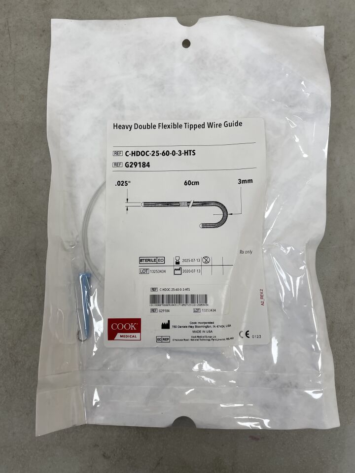 G29184 - COOK - Heavy Double Flexible Tipped Wire Guide: 0.025" x 60cm, 3mm, (EA) - ( Expiry Date: 2025-07-13 )