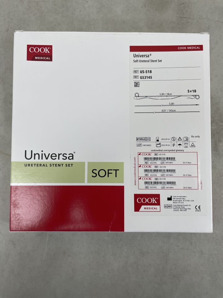 G53145 - COOK - Universa Soft Ureteral Stent Set with Braided Tether, 5 Fr Size, 18 cm Length, (BX/1) - ( Expiry Date: 2025-09-26 )