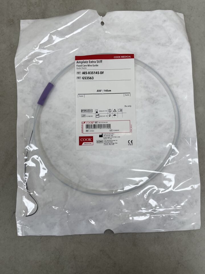 G53563 - COOK - Amplatz Extra Stiff Fixed Core Wire Guide - Double Flexible - AES-035145-DF - .035" x 145cm, (EA) - ( Expiry Date: 2026-01-19 )