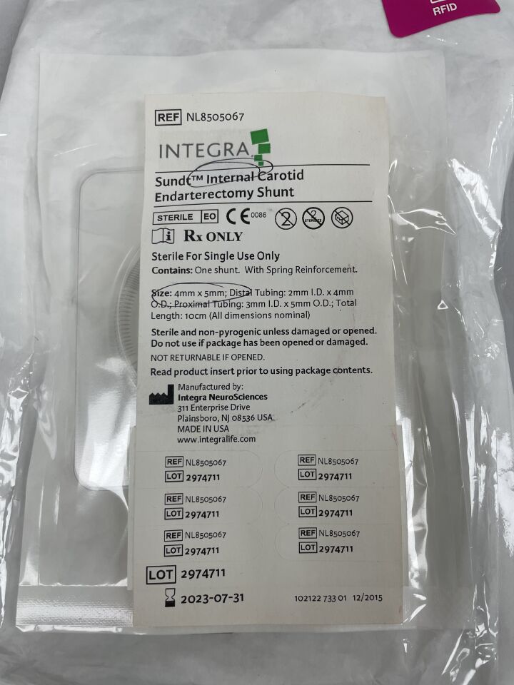 NL8505067 - INTEGRA - Sundt Internal Carotid Endarterectomy Shunt, STRAIGHT: 4MM X 5MM, 10CM, (EA) - ( Expiry Date: 2025-08-31 )
