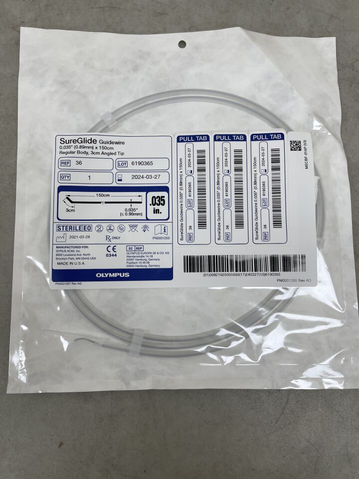 36BX - OLYMPUS - Guidewire 0.035" x 150cm Regular Body, 3cm Angled Tip, (EA) - ( Expiry Date: 2024-03-27 )