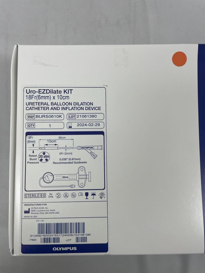 BURS0610K - OLYMPUS - Uro-EZDilate Ureteral Balloon Dilation Catheter Kit w/Inflation Device 18F (6mm) x 10cm, (BX/1) - ( Expiry Date: 2025-07-31 )