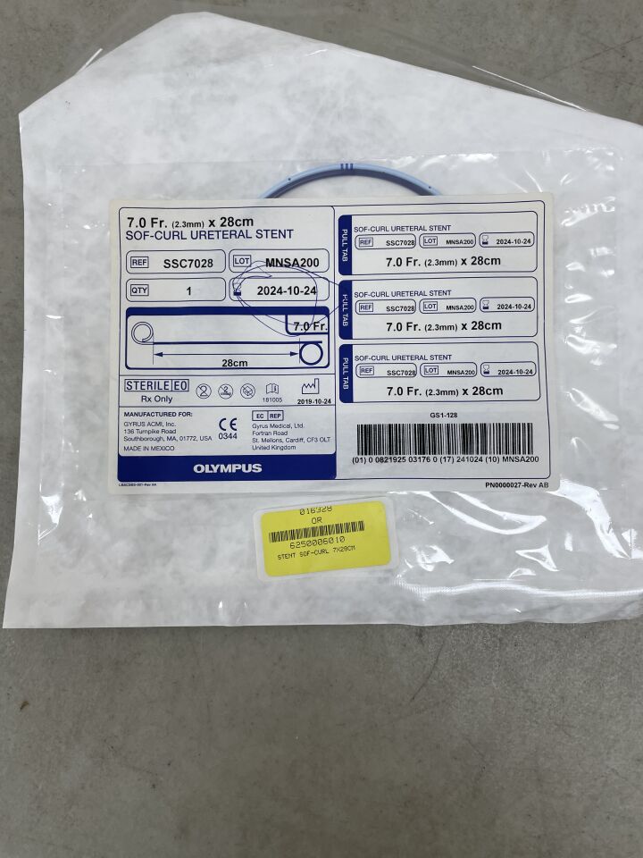 SSC7028 - OLYMPUS - Sof-Curl Ureteral Stent 7F x 28cm, (EA) - ( Expiry Date: 2024-10-24 )