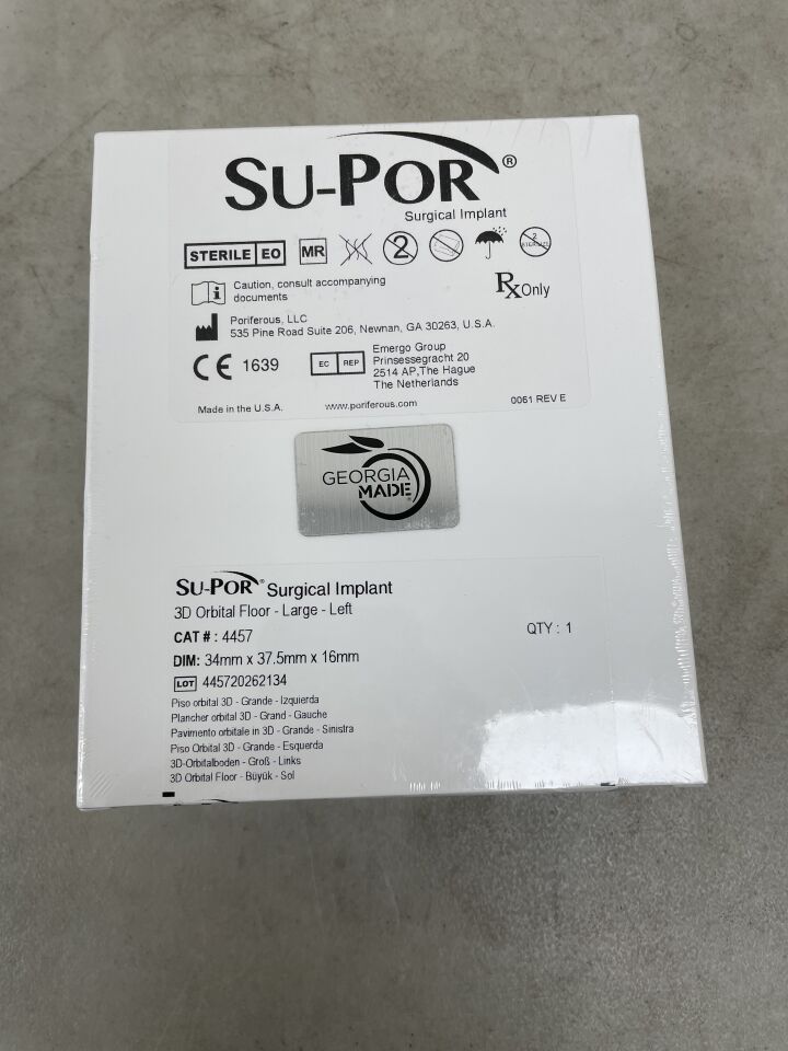 4457 - PORIFEROUS - Su-Por Surgical Implant 3D Orbital Floor - Large – Left - 34mm x 37.5mm x 16mm, (BX/1) - ( Expiry Date: 2025-09-18 )