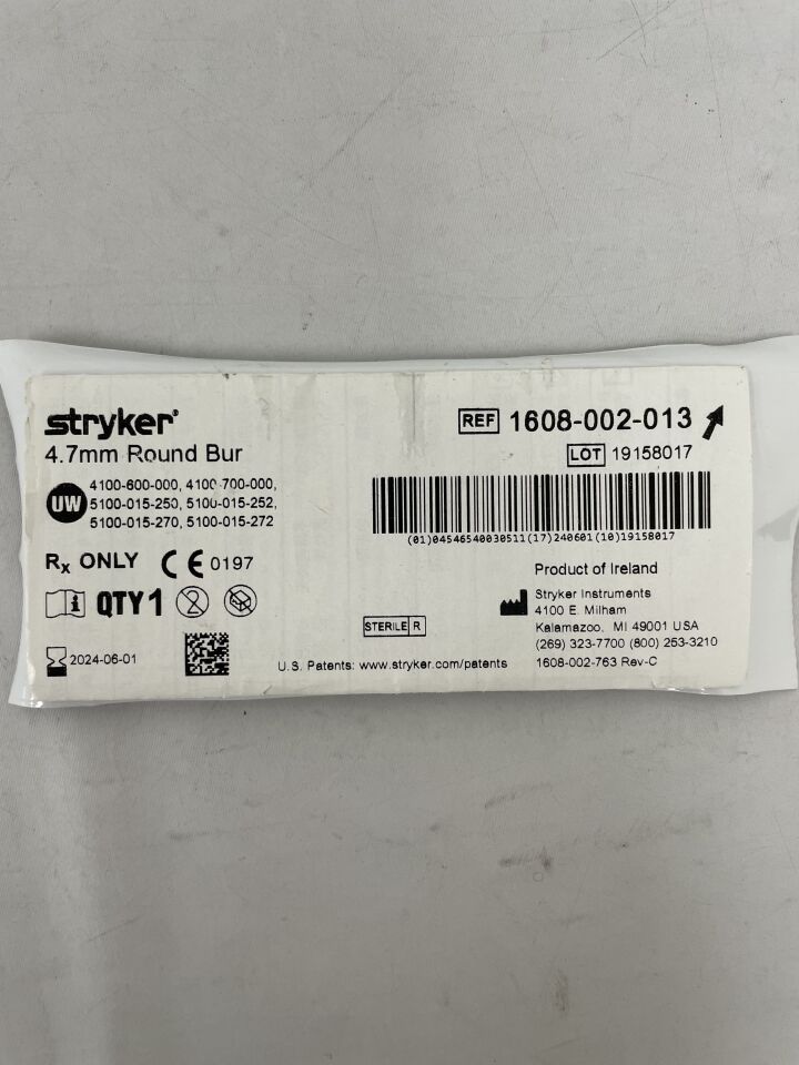 1608-002-013 - STRYKER - Round Bur 4.7mm, (EA) - ( Expiry Date: 2024-06-01 )