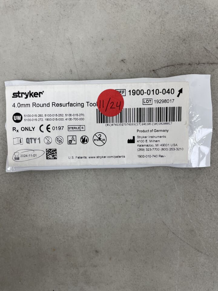 1900-015-040 - STRYKER - 4.0mm Egg Resurfacing Tool, (EA) - ( Expiry Date: 2024-02-01 )