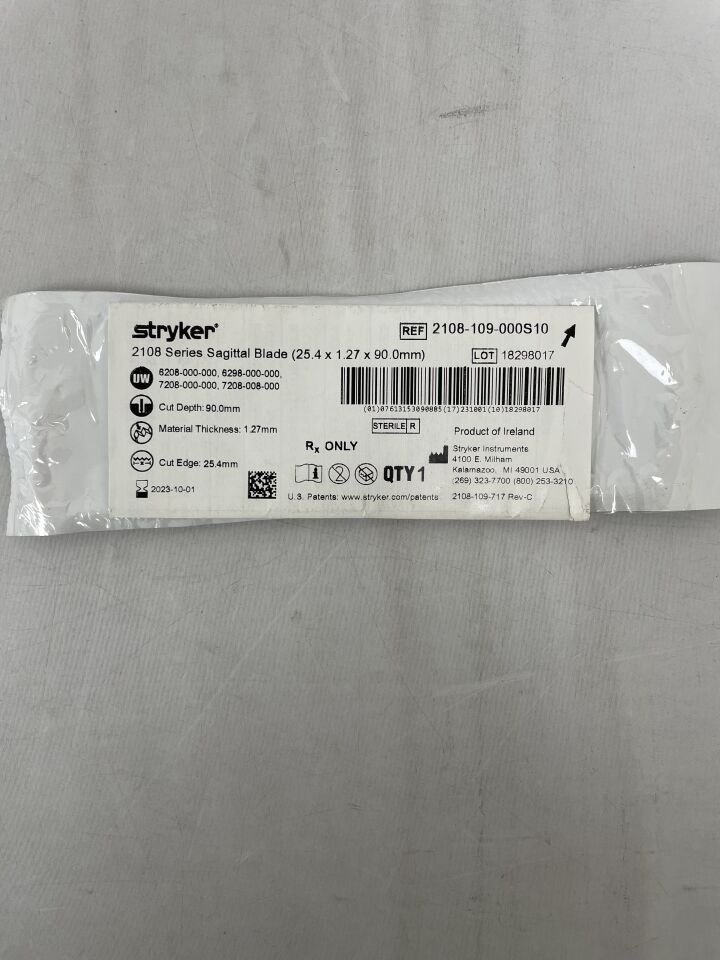 2108-109-000S10 - STRYKER - 2108 Series Sagittal Blade 25.4 x 1.27 x 90.0mm, (EA) - ( Expiry Date: 2023-10-01 )