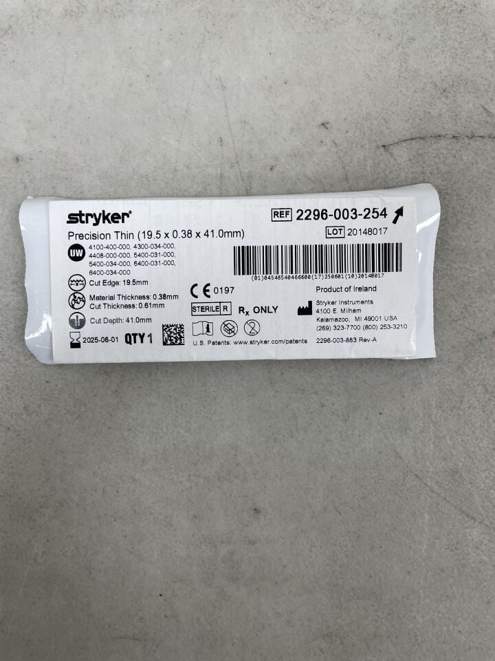 2296-003-254 - STRYKER - Precision Thin Microblade 19.5mm x 0.38mm x 41mm, (EA) - ( Expiry Date: 2025-06-01 )