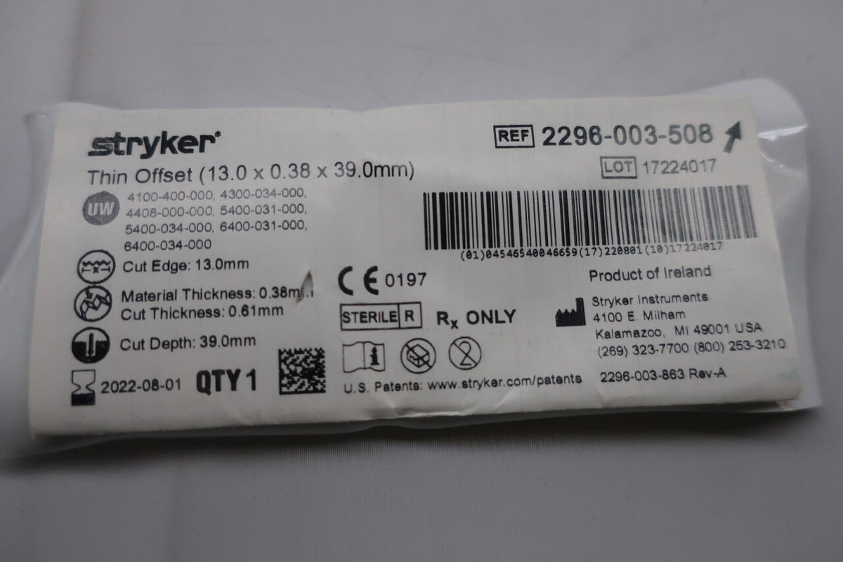 2296-003-508 - STRYKER - Thin Offset Aggressive Blade, 39 L x 13 mm W, (EA)
