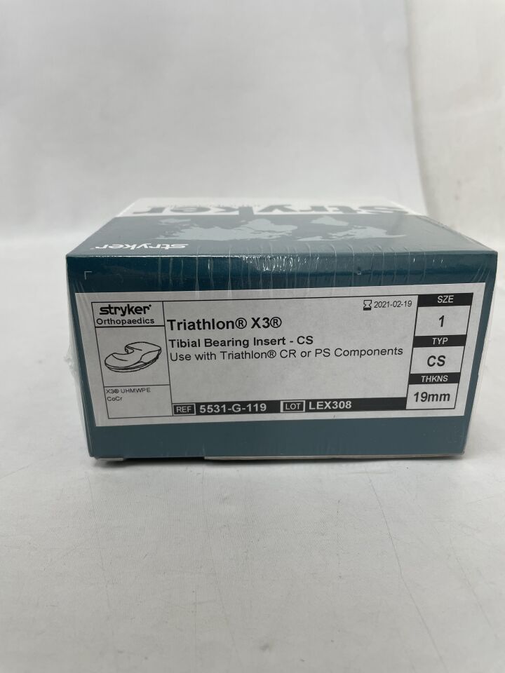 5531-G-119 - STRYKER - Triathlon X3 Tibial Bearing Insert-CS, Size: 1 , 19mm , (BX/1) - ( Expiry Date: 2024-03-24 )
