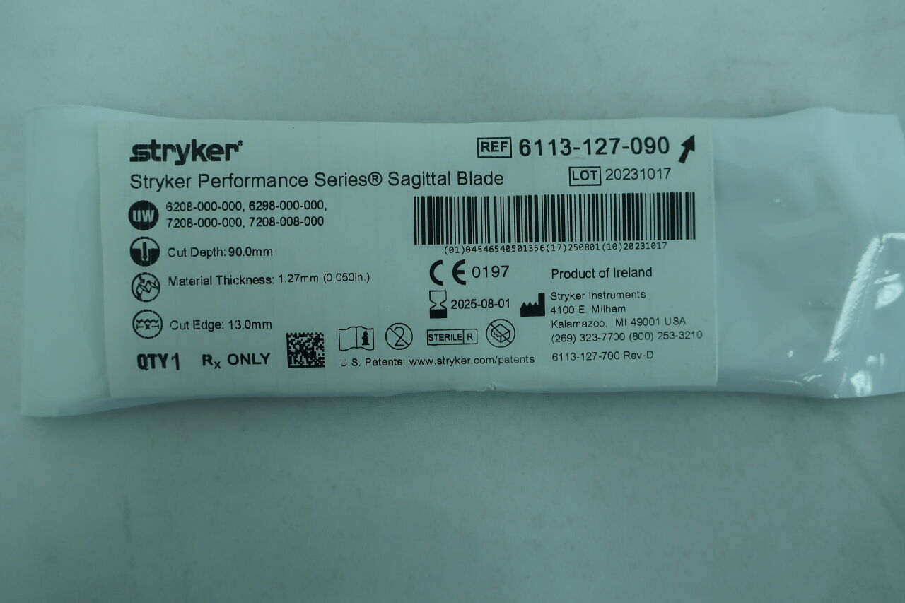 6113-127-090 - STRYKER - Performance Series Sagittal Blade, 90mm cut depth, 1.27 mm Thickness, 13mm cut edge, (EA) - ( Expiry Date: 2024-07-01 )