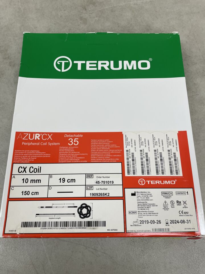 45-751019 - TERUMO - AZUR CX Detachable 35 Peripheral Coil System - 10mm x 19cm, (BX/1) - ( Expiry Date: 2024-08-31 )