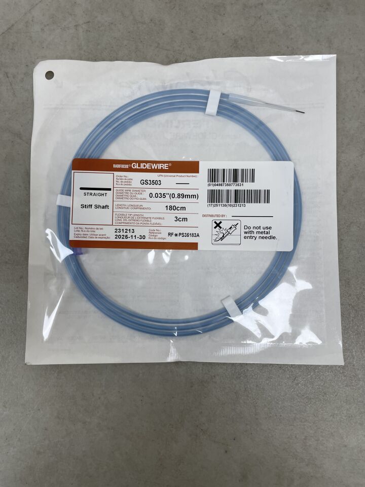 GS3503 - TERUMO - Radifocus Glidewire - Straight Stiff Shaft - .035" x 180cm x 3cm, (EA) - ( Expiry Date: 2025-11-30 )