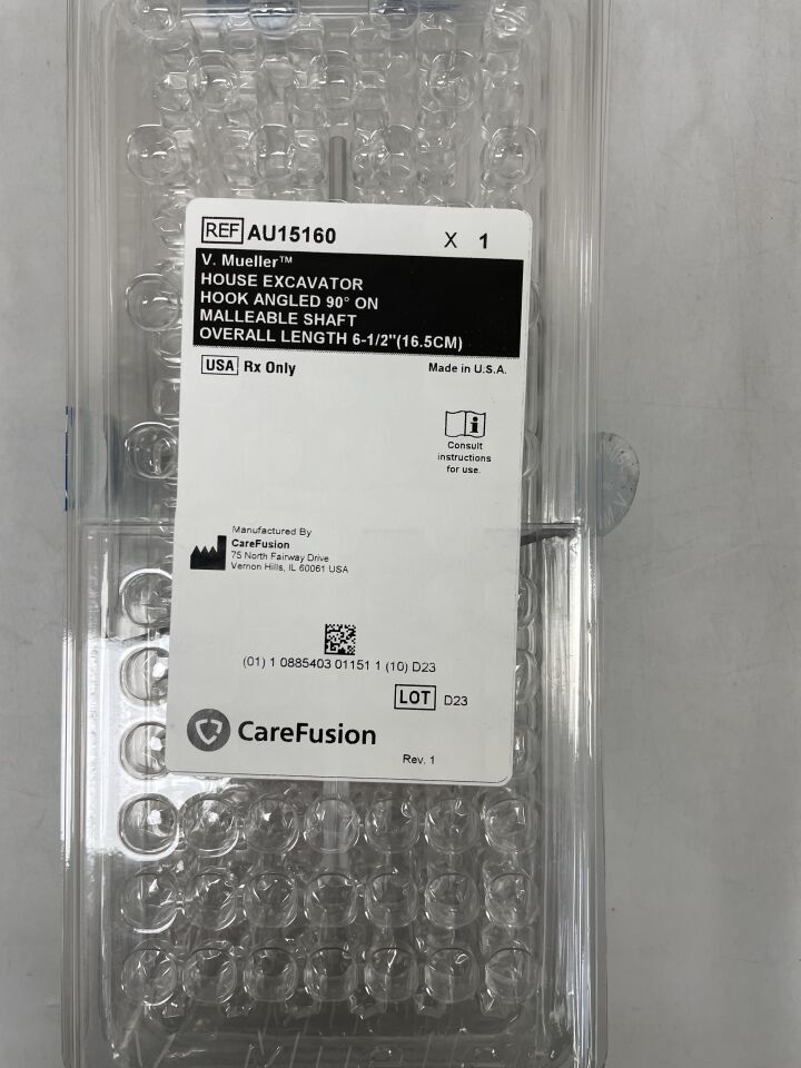 AU15160 - CAREFUSION - V. Mueller House Excavator, Hook angled 90 degrees, Malleable shaft, Overall length 6-1/2", (EA) - ( Expiry Date: 2099-01-01 )