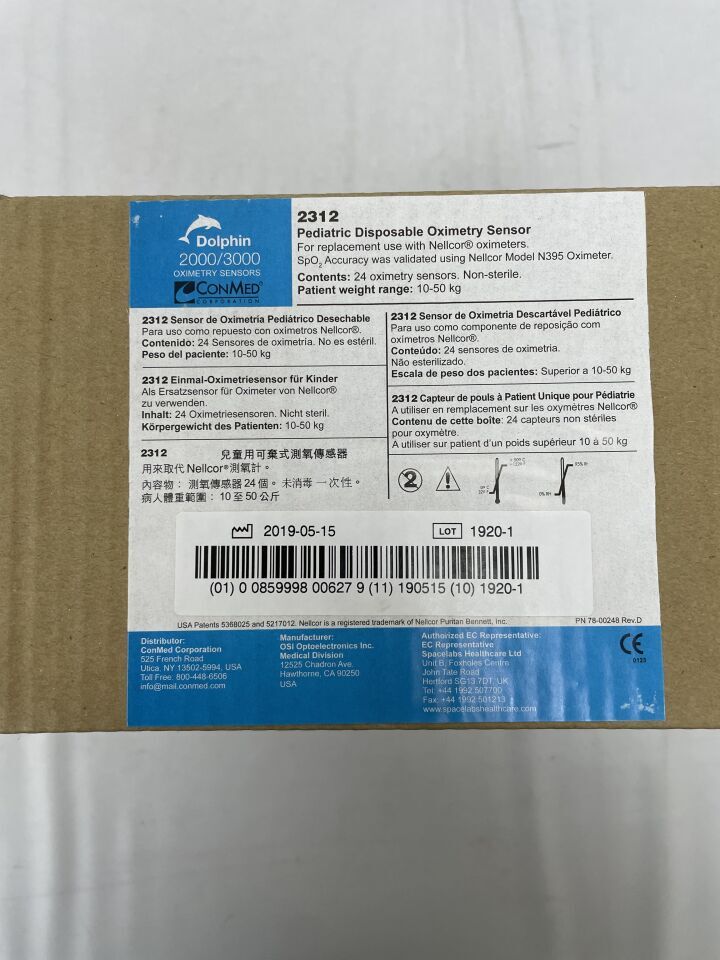 2312 - CONMED - Nellcor Compatible Dolpin Vinyl Sensor, Pediatric, (BX/24) - ( Expiry Date: 2099-12-31 )
