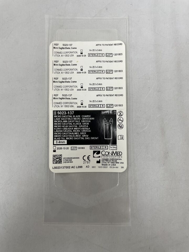 5023-137 - CONMED - Micro Sagittal Blade, Coarse 14mm x 25.5mm x 0.4mm, (EA) - ( Expiry Date: 2026-10-20 )