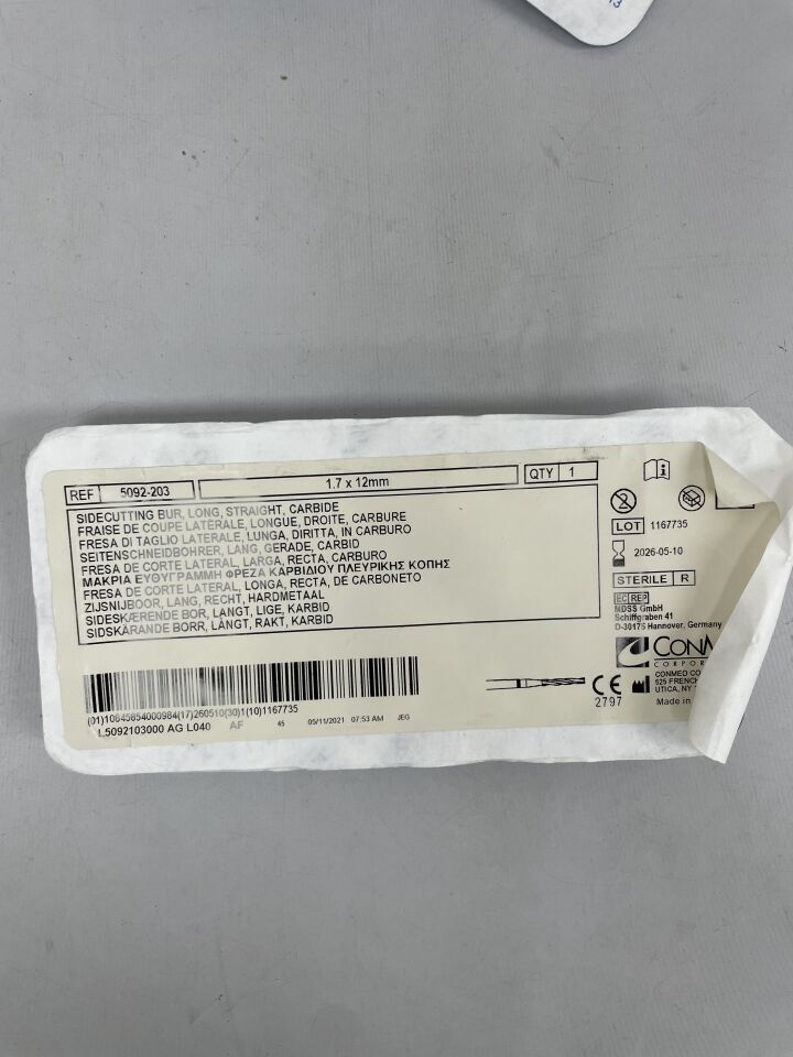 5092-203 - CONMED - SIDECUTTING BUR, Long, Straight, Carbide, 1.7 X 12mm, (EA) - ( Expiry Date: 2027-09-19 )