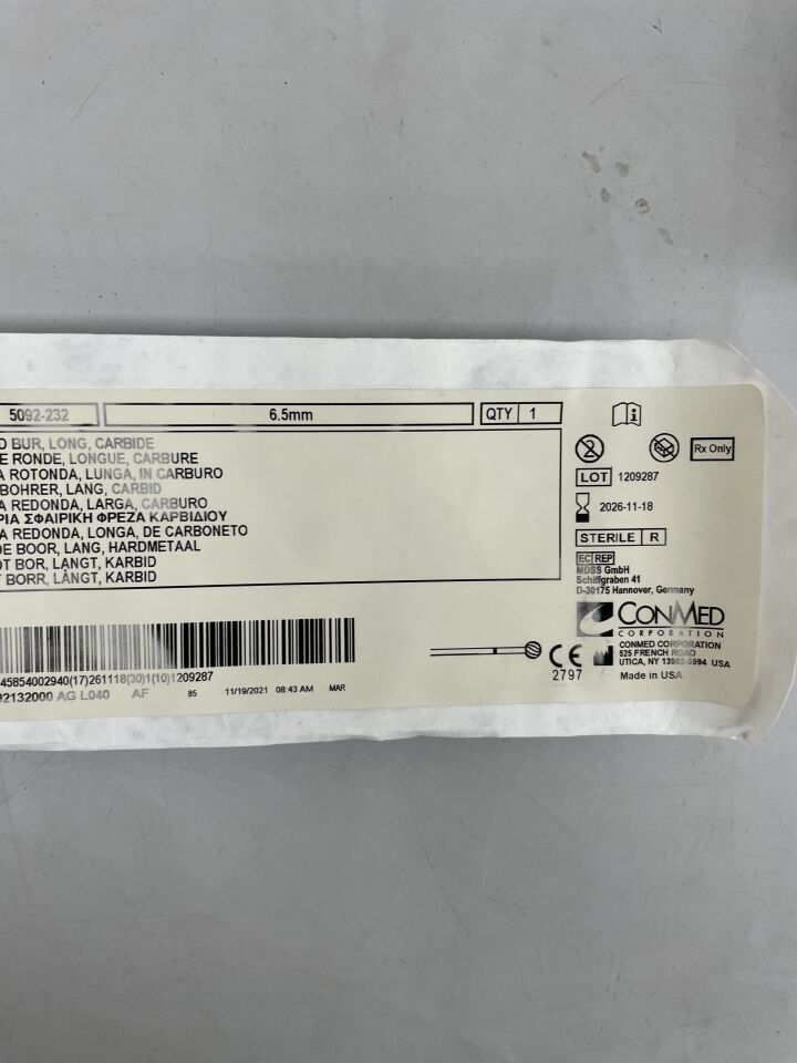 5092-232 - CONMED - Round Bur, Long, Carbide, 6.5mm, (EA) - ( Expiry Date: 2026-11-18 )