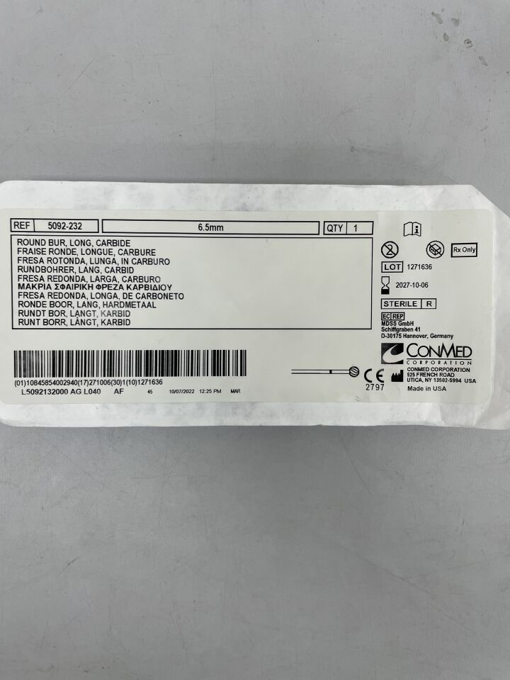 5092-232 - CONMED - Round Bur, Long, Carbide, 6.5mm, (EA) - ( Expiry Date: 2027-10-06 )