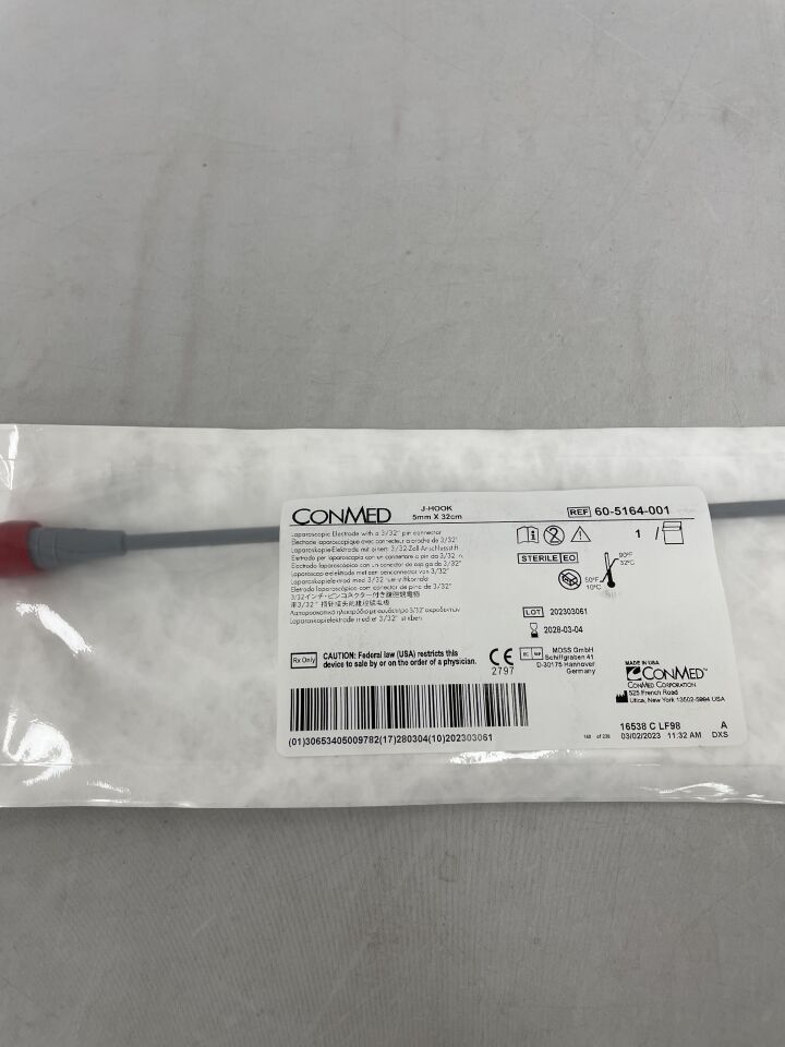60-5164-001 - CONMED - Laparoscopic Electrode, J-Hook Blade, Sterile, 32 cm, (EA) - ( Expiry Date: 2028-03-04 )