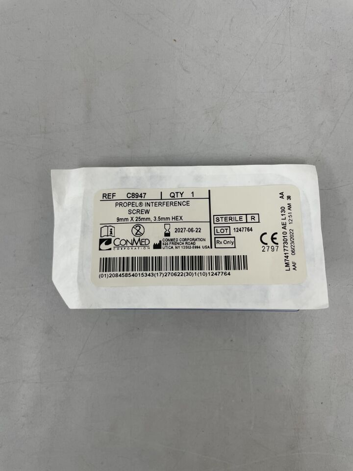 C8947 - CONMED - propel interference screw, 9mm x 25mm, (EA) - ( Expiry Date: 2027-06-22 )