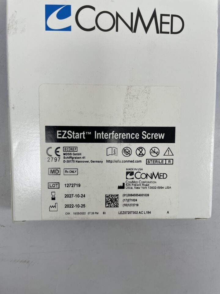 EZ0720T - CONMED - EZStart Interference Screw, 7mm x 20mm, Titanium , ( BX/1 ) - ( Expiry Date : 2027-10-24 )