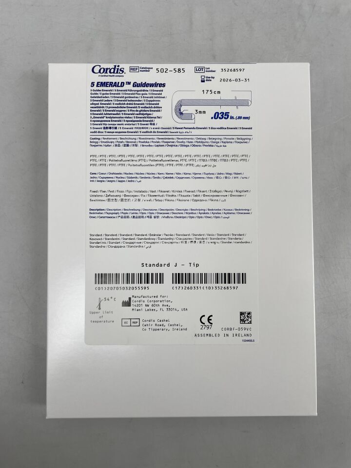 502585 - CORDIS - ptfe coated emerald guidewire: 0.035" x 175cm, j-tip, standard, (BX/5) - ( Expiry Date: 2026-03-31 )