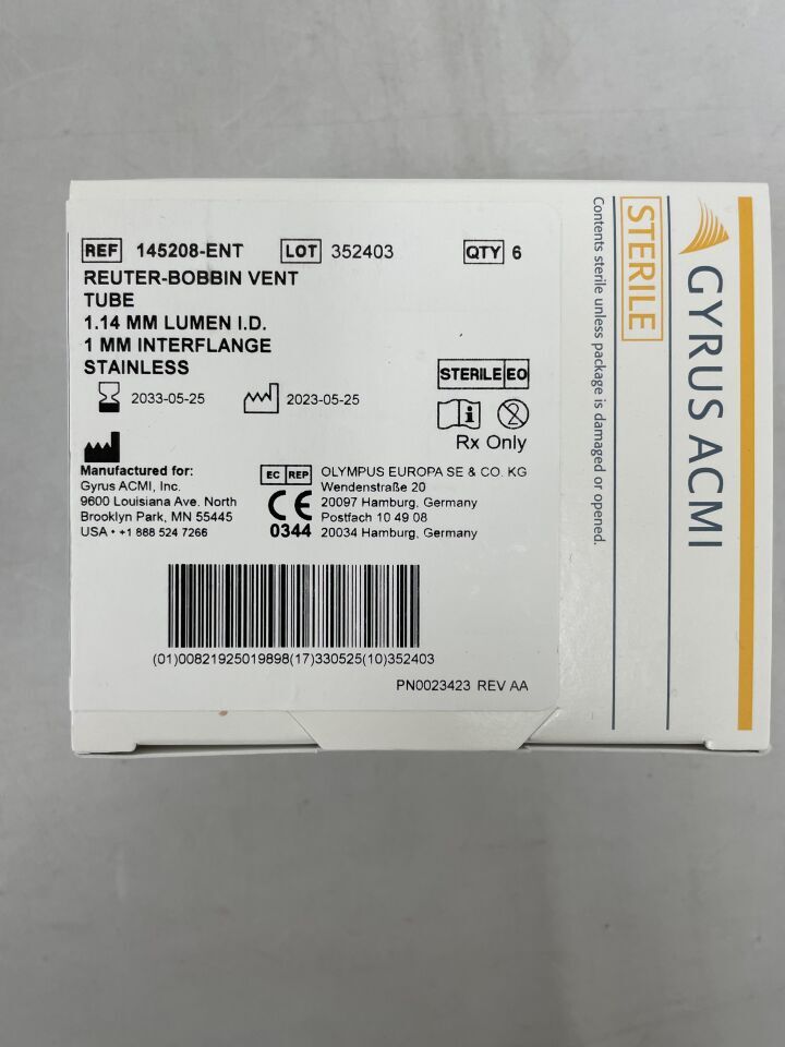 145208-ENT - GYRUS ACMI - Ent Reuter Bobbin Vent Tube 1.14mm Lumen Id, (BX/6) - ( Expiry Date: 2033-05-25 )