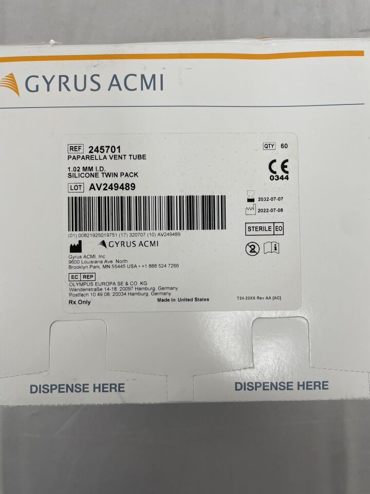 245701 - GYRUS ACMI - PAPARELLA Vent Tube, 1.02mm, (BX/60) - ( Expiry Date: 2032-07-07 )