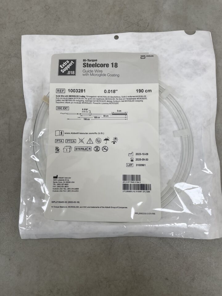 1003281 - ABBOTT - HI-TORQUE STEELCORE 18 Guide Wire with Microglide Coating, 0.018" x 190cm, Extra Support, (EA) - ( Expiry Date: 2025-09-30 )