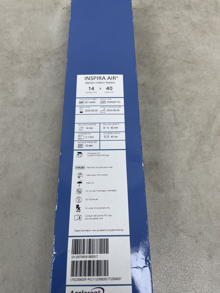 BC1440A - ACCLARENT - INSPIRA AIR BALLOON DILATION SYSTEM 14x40, (BX/5) - ( Expiry Date: 2025-09-20 )