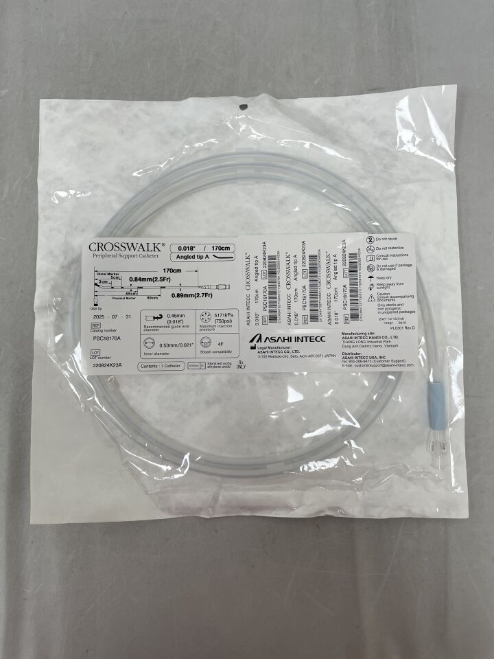 PSC18170A - ASAHI - CROSSWALK Peripheral Support Catheter - Angled Tip A - .018" x 170cm, (EA) - ( Expiry Date: 2025-07-31 )