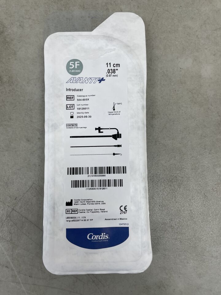 504-605X - CORDIS - Avanti+ Introducer - 5Fr x 11cm x .038", (EA) - ( Expiry Date: 2025-06-30 )