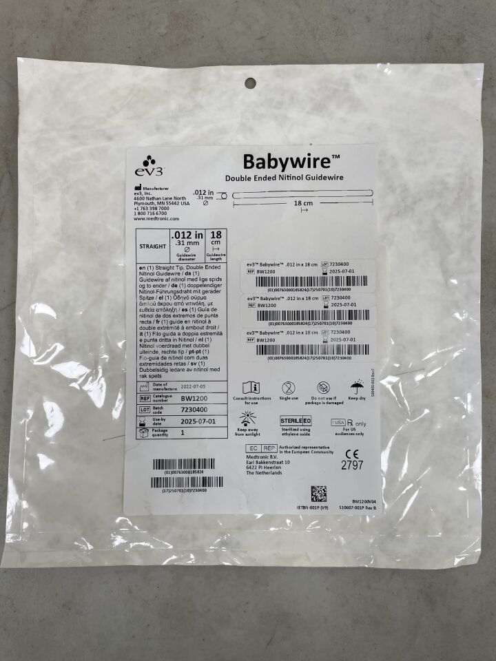 BW1200 - EV3 - Babywire Guidewire: 0.012" x 18cm, (EA) - ( Expiry Date: 2025-10-01 )