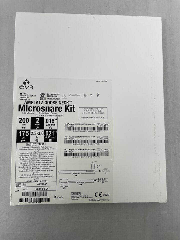 SK201 - EV3 - Amplatz Goose Neck Microsnare Kit - 200cm x 2mm x .018" (Snare), 175cm x 2.3-3.0Fr (Catheter), (BX/1) - ( Expiry Date: 2025-01-22 )