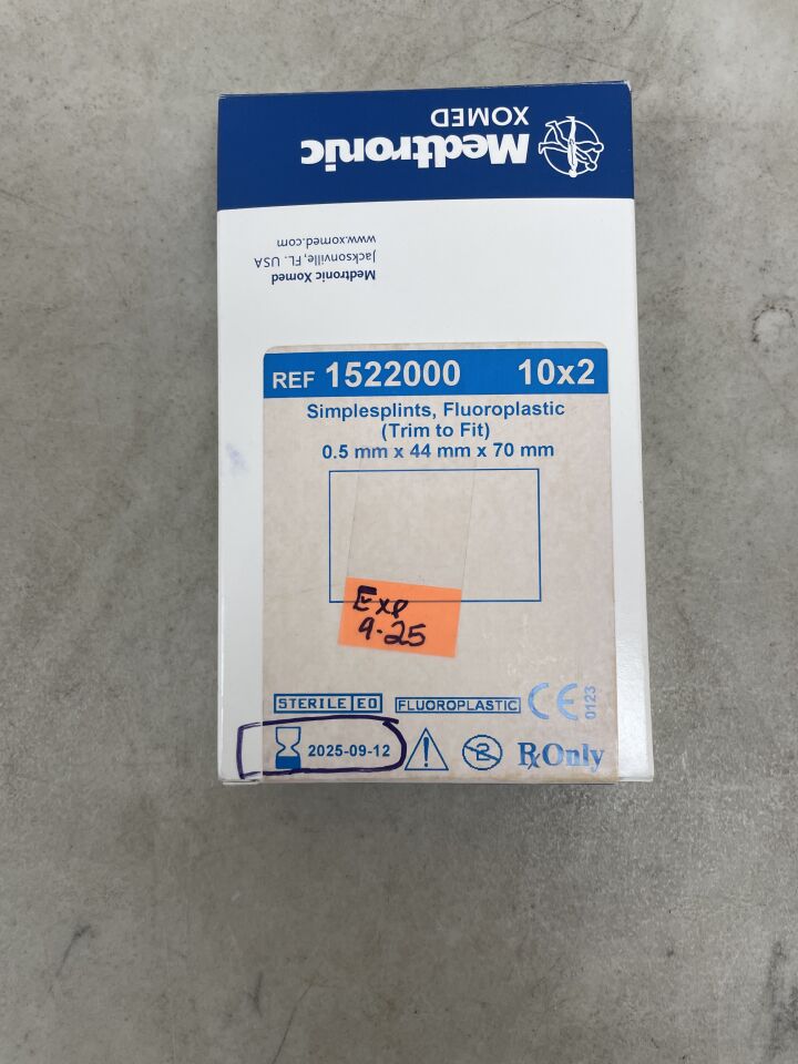 1522000 - MEDTRONIC - Simplesplints, Fluoroplastic (Trim To Fit) 0.5 x 44 x 70mm, (BX/10) - ( Expiry Date: 2025-09-12 )